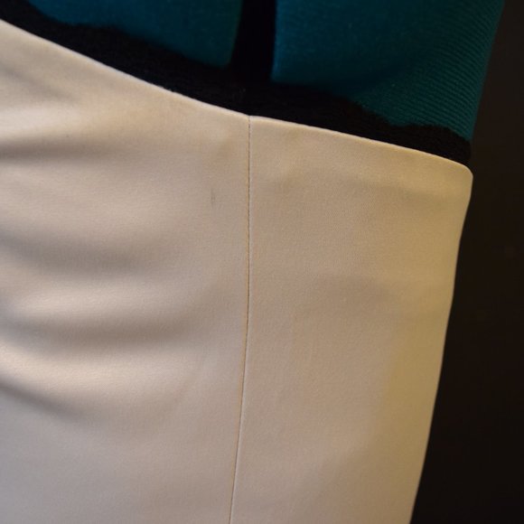 Off-White Satin Strapless Dress with Peek-a-Boo Black Lace - Picture 2 of 9